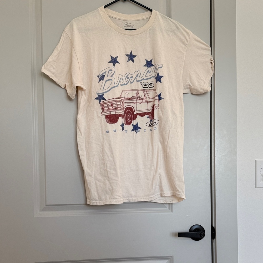 Ford Bronco Vintage Cream Tee with Blue Stars